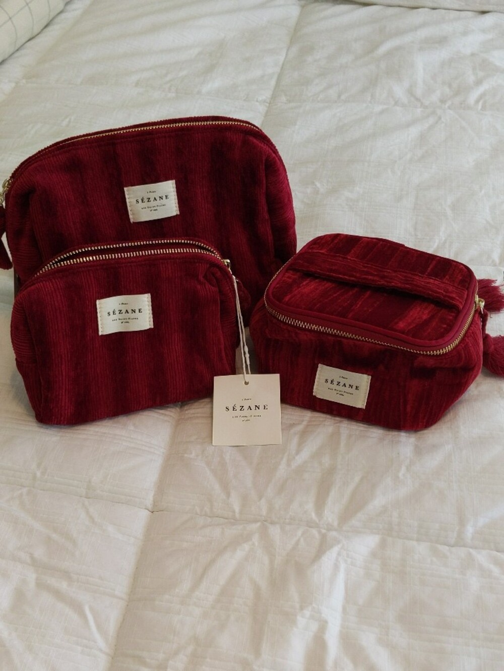 Sézane Velvet Vanity Bag Bundle (3) | Burgundy Cosmetic Travel Cases | NWT - Picture 2 of 5